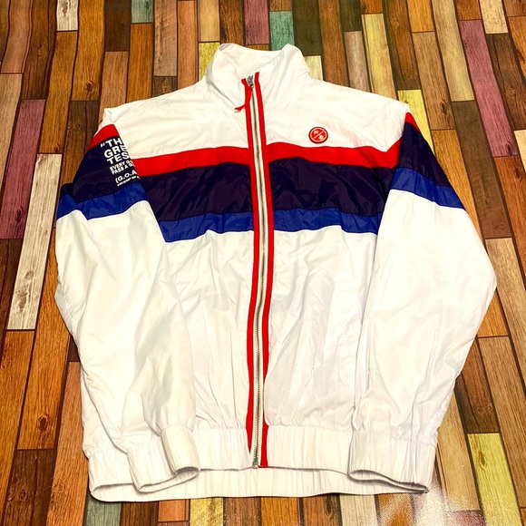 Flysupply Apparel WindBreaker Jacket, White,Blue,Red ColorBlock - Picture 1 of 4